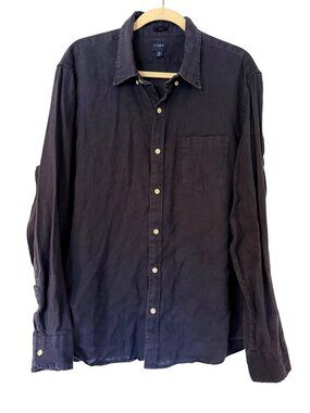 J.Crew Mens Slim Fit Navy Linen-Cotton Long Sleeve Button-Down Shirt XL